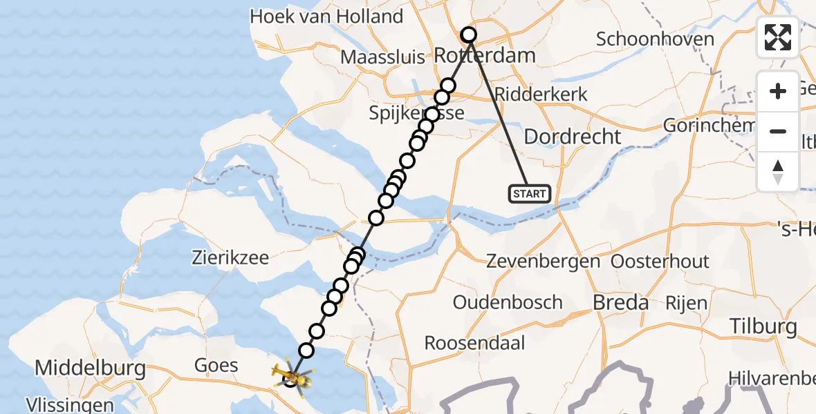 Vluchtroute Traumahelikopter Strijen - Yerseke, 20 oktober 2026, 05:39