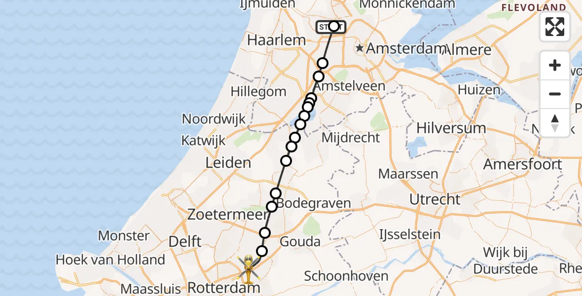 Vluchtroute Traumahelikopter Amsterdam Heliport - Rotterdam, 20 oktober 2026, 05:58