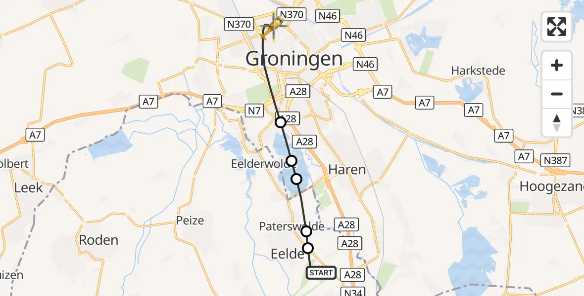 Vluchtroute Traumahelikopter Groningen Airport Eelde - Groningen, 20 oktober 2026, 06:55