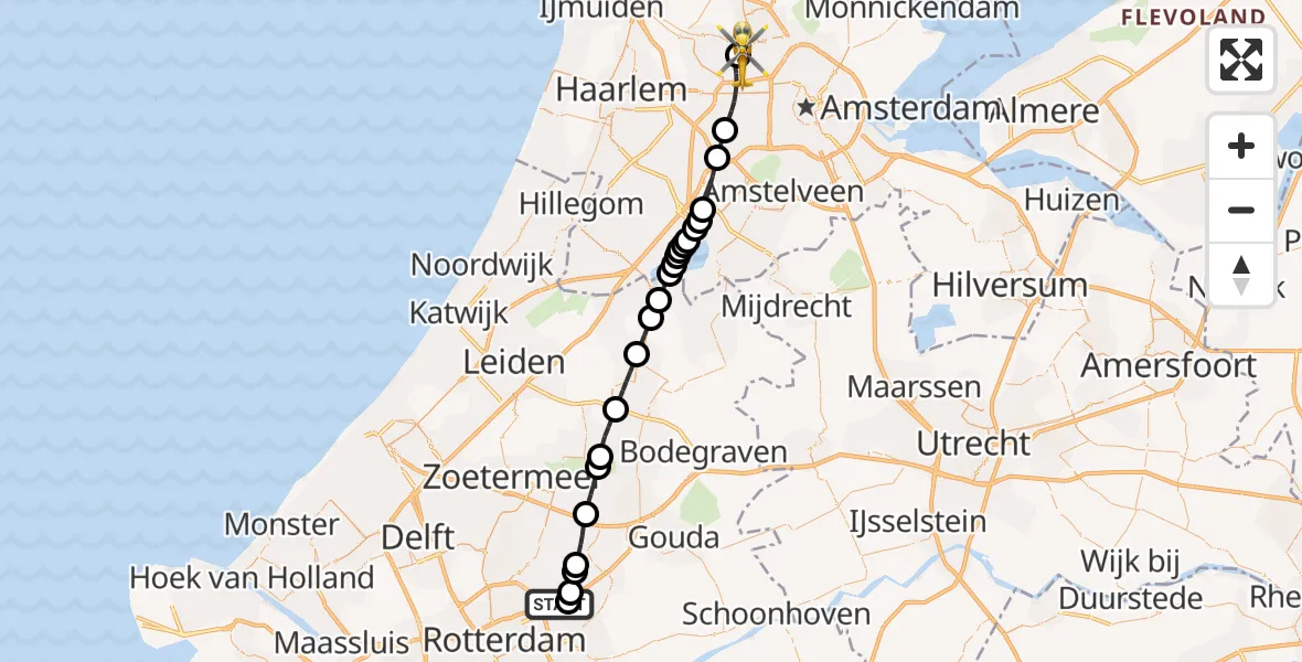Vluchtroute Traumahelikopter Rotterdam - Amsterdam Heliport, 20 oktober 2026, 06:57