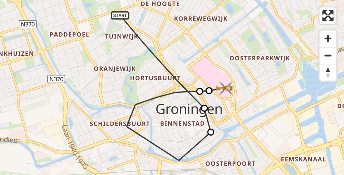 Vluchtroute Traumahelikopter Groningen - Universitair Medisch Centrum Groningen, 20 oktober 2026, 07:33