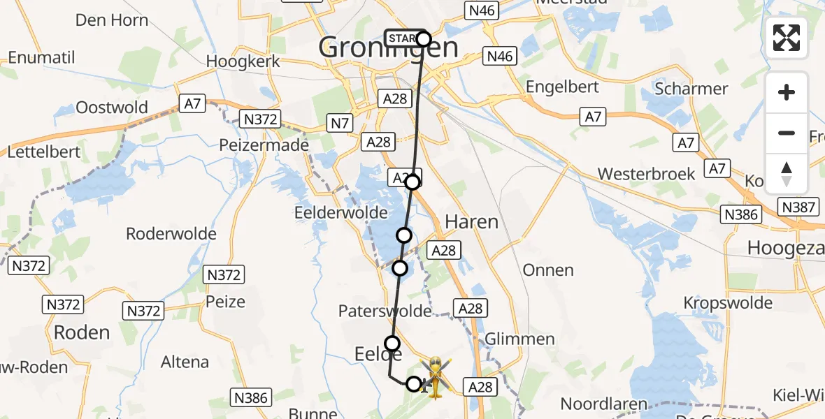 Vluchtroute Traumahelikopter Universitair Medisch Centrum Groningen - Groningen Airport Eelde, 20 oktober 2026, 07:59