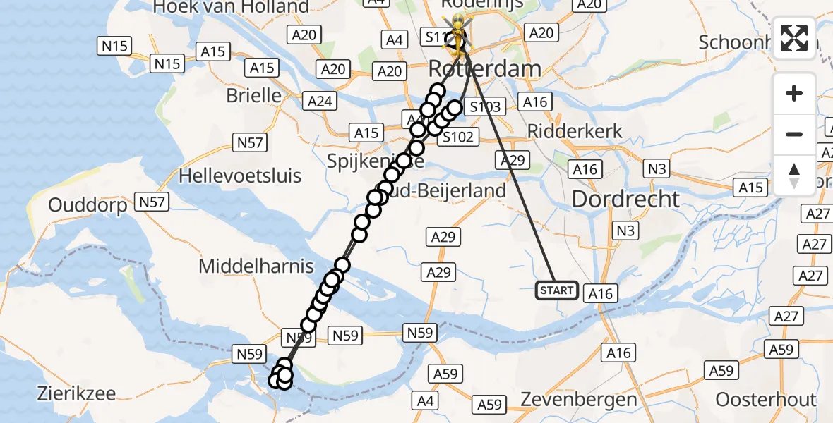 Vluchtroute Traumahelikopter Strijen - Rotterdam The Hague Airport, 20 oktober 2026, 08:44