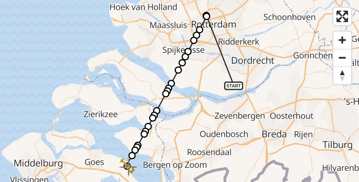 Vluchtroute Traumahelikopter Strijen - Yerseke, 20 oktober 2026, 09:44