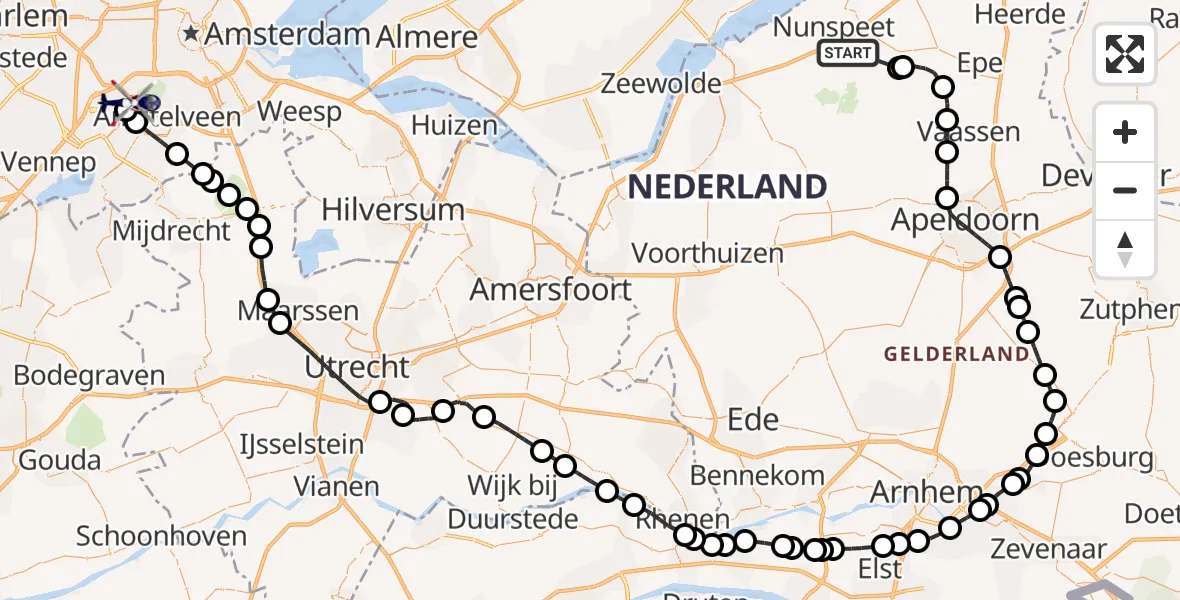Vluchtroute Politiehelikopter Nunspeet - Amsterdam Vliegveld Schiphol, 20 oktober 2026, 10:15