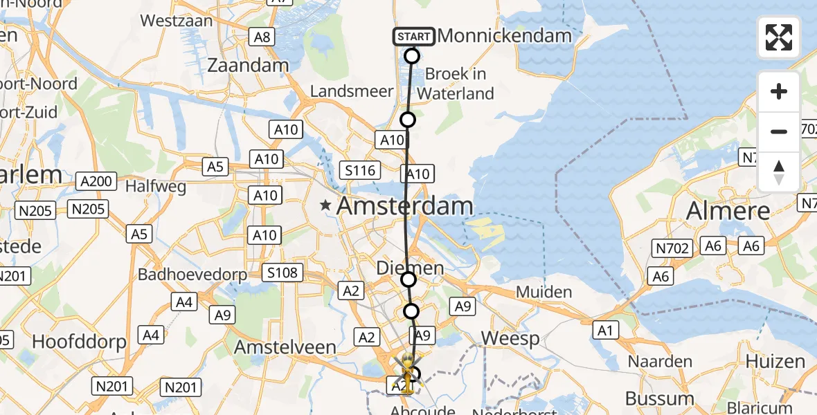 Vluchtroute Traumahelikopter Ilpendam - Amsterdam UMC Helipad, 20 oktober 2026, 10:22