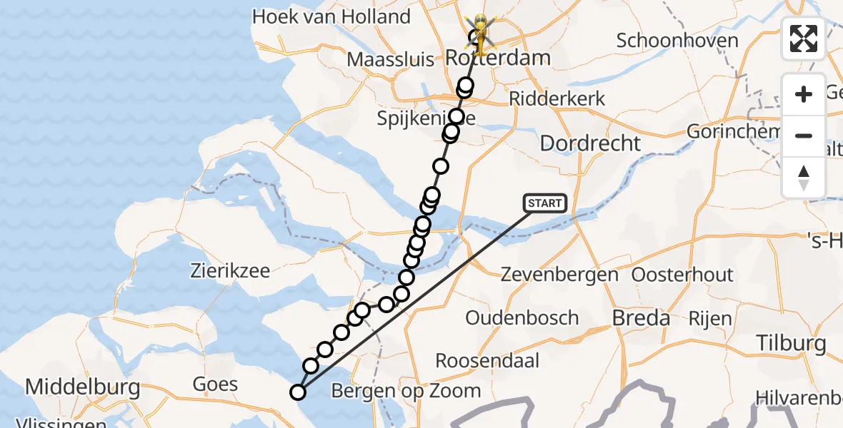 Vluchtroute Traumahelikopter Strijen - Rotterdam The Hague Airport, 20 oktober 2026, 10:23