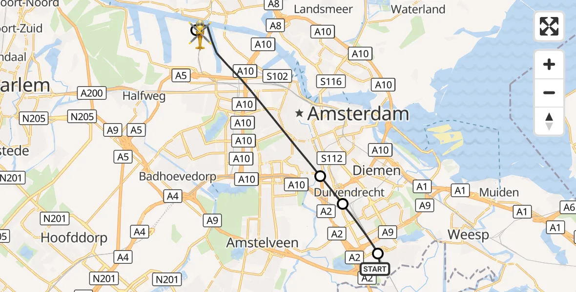 Vluchtroute Traumahelikopter Amsterdam UMC Helipad - Amsterdam Heliport, 20 oktober 2026, 11:03