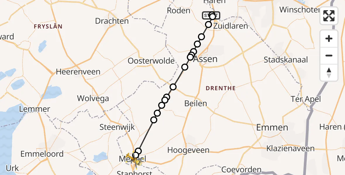 Vluchtroute Traumahelikopter Groningen Airport Eelde - Meppel, 20 oktober 2026, 12:52