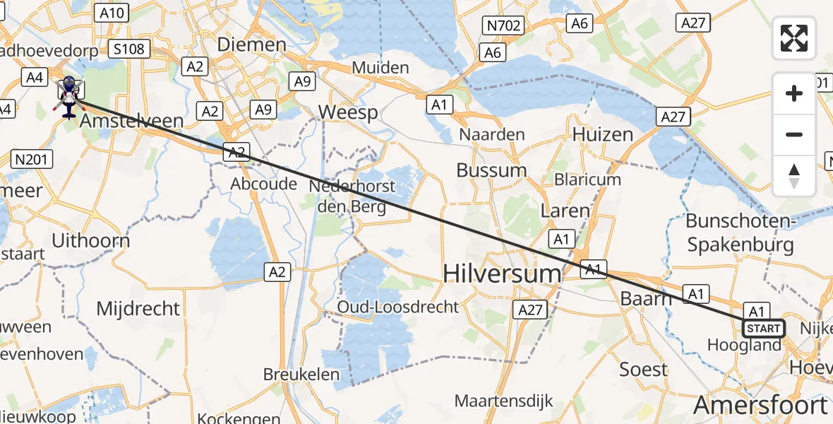 Vluchtroute Politiehelikopter Amersfoort - Amsterdam Vliegveld Schiphol, 20 oktober 2026, 13:18
