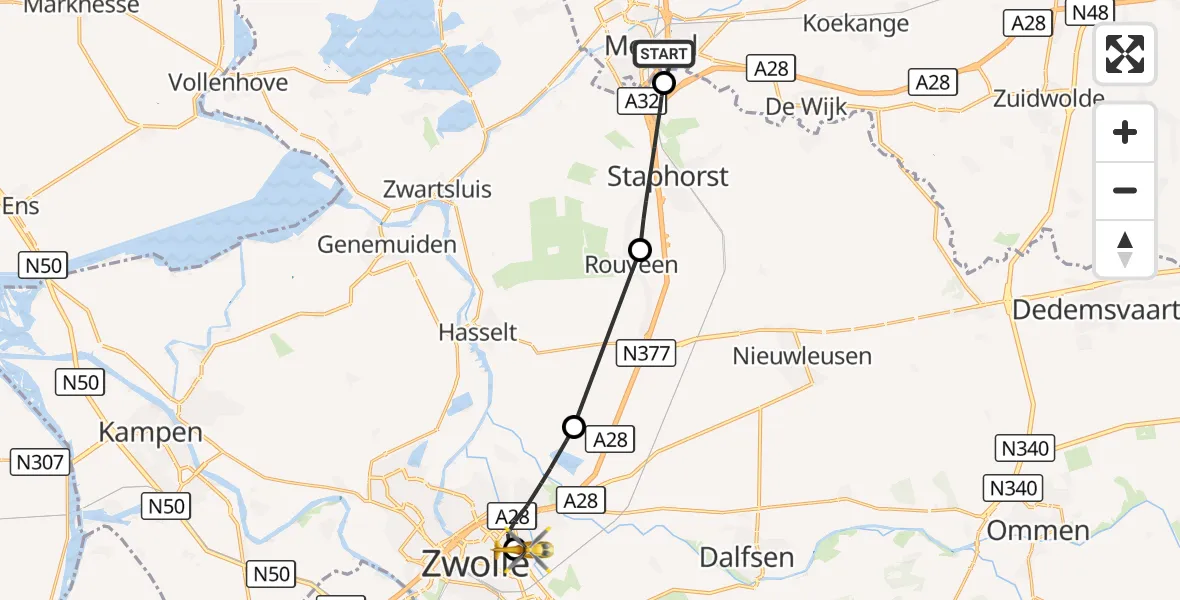 Vluchtroute Traumahelikopter Meppel - Isala Hospital Zwolle Heliport, 20 oktober 2026, 13:35