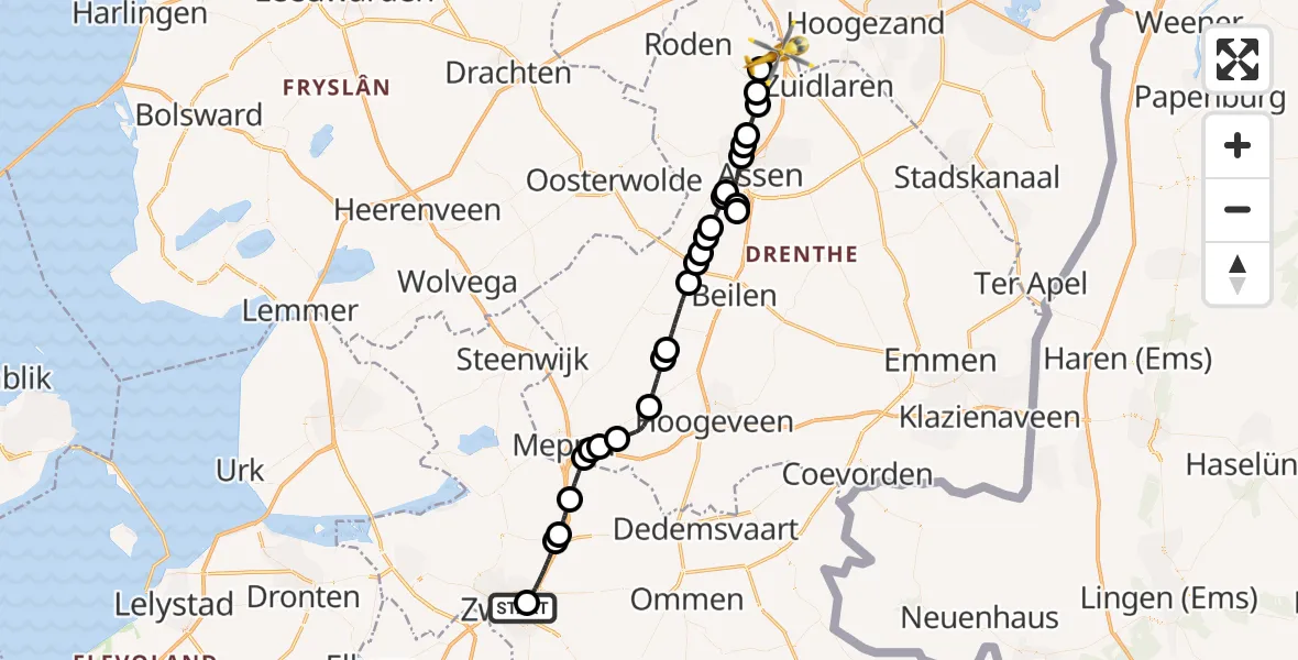 Vluchtroute Traumahelikopter Isala Hospital Zwolle Heliport - Groningen Airport Eelde, 20 oktober 2026, 14:07