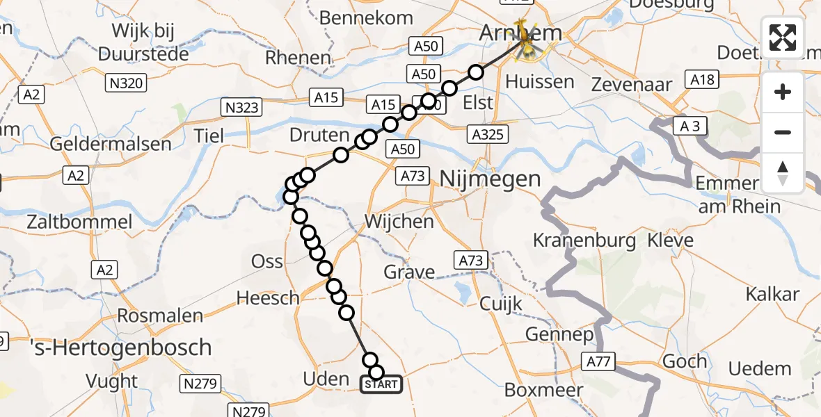 Vluchtroute Traumahelikopter Vliegbasis Volkel - Arnhem, 20 oktober 2026, 14:24