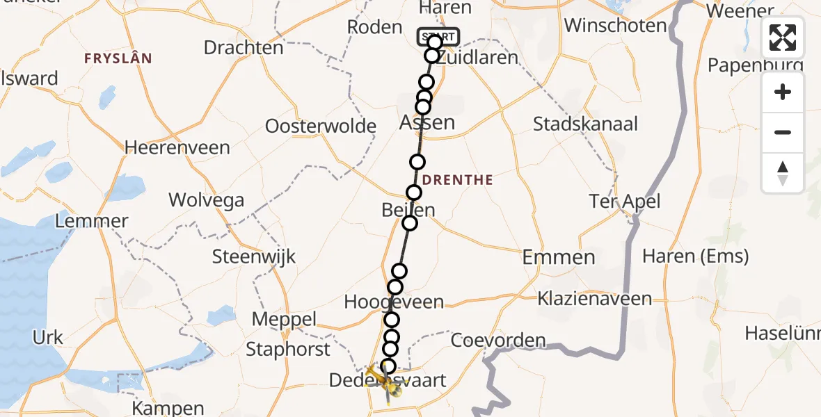 Vluchtroute Traumahelikopter Groningen Airport Eelde - Dedemsvaart, 20 oktober 2026, 14:46