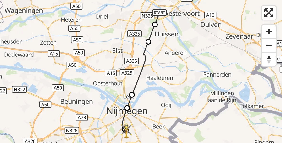 Vluchtroute Traumahelikopter Arnhem - Radboud University Medical Center Heliport, 20 oktober 2026, 15:17