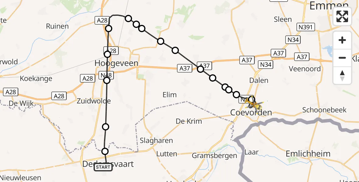 Vluchtroute Traumahelikopter Dedemsvaart - Coevorden, 20 oktober 2026, 15:27