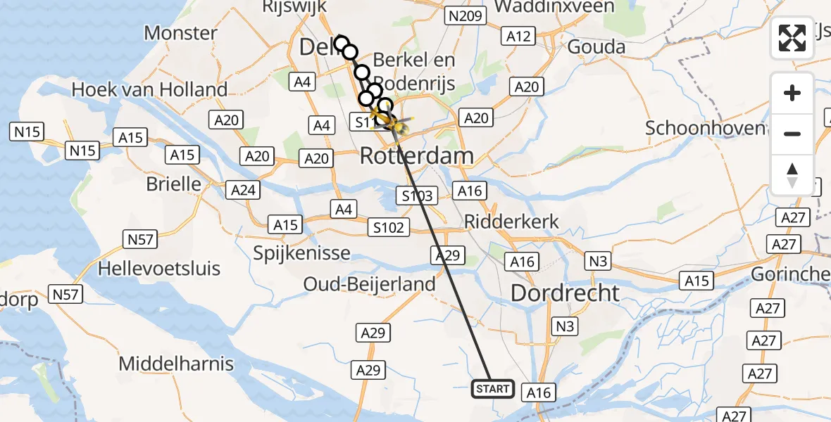 Vluchtroute Traumahelikopter Strijen - Rotterdam The Hague Airport, 20 oktober 2026, 16:00