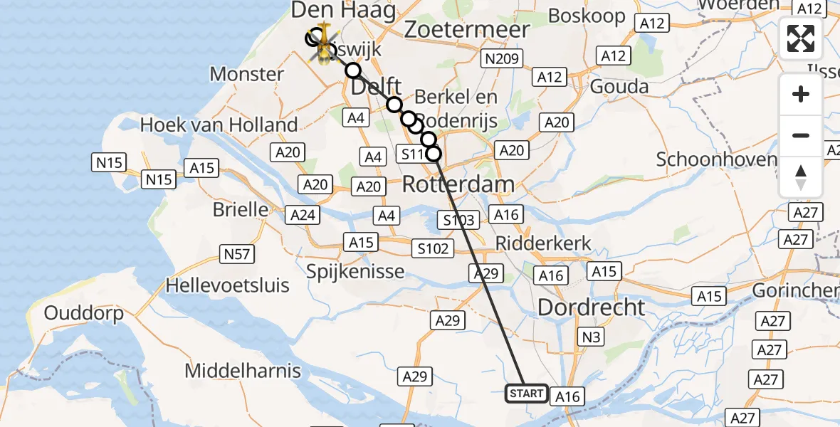 Vluchtroute Traumahelikopter Strijen - 's-Gravenhage, 20 oktober 2026, 16:11