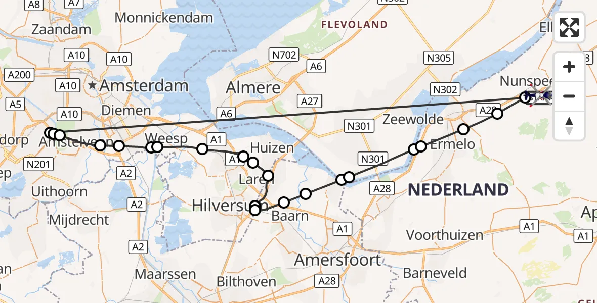 Vluchtroute Politiehelikopter Nunspeet - Nunspeet, 20 oktober 2026, 17:15