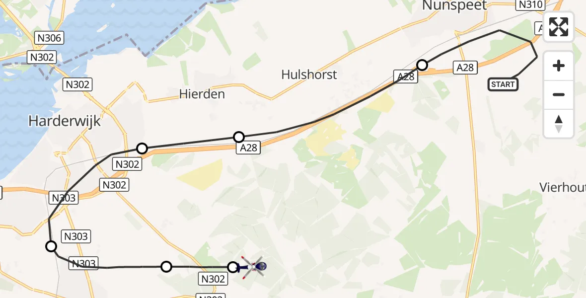 Vluchtroute Politiehelikopter Nunspeet - Ermelo, 20 oktober 2026, 17:50