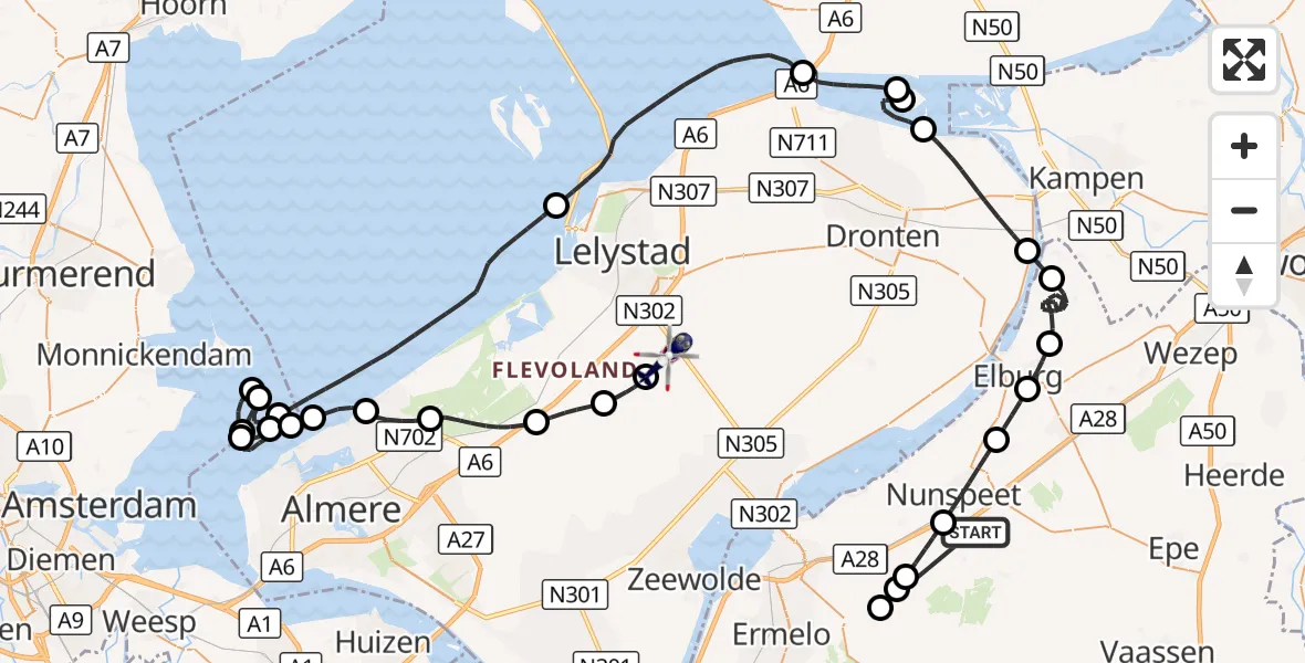 Vluchtroute Politiehelikopter Nunspeet - Lelystad Airport, 20 oktober 2026, 18:00
