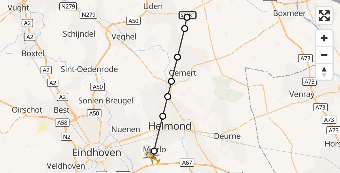 Vluchtroute Traumahelikopter Vliegbasis Volkel - Mierlo, 21 oktober 2026, 04:44