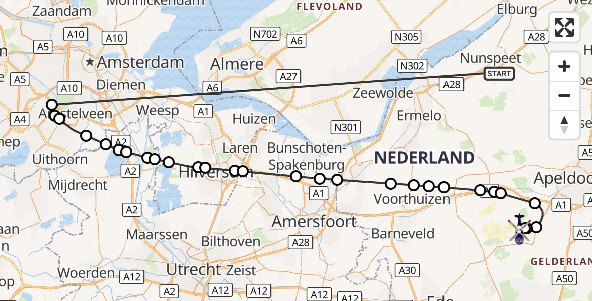 Vluchtroute Politiehelikopter Nunspeet - Harskamp, 21 oktober 2026, 05:51