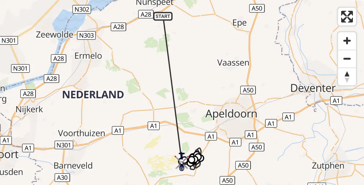 Vluchtroute Politiehelikopter Nunspeet - Harskamp, 21 oktober 2026, 07:15