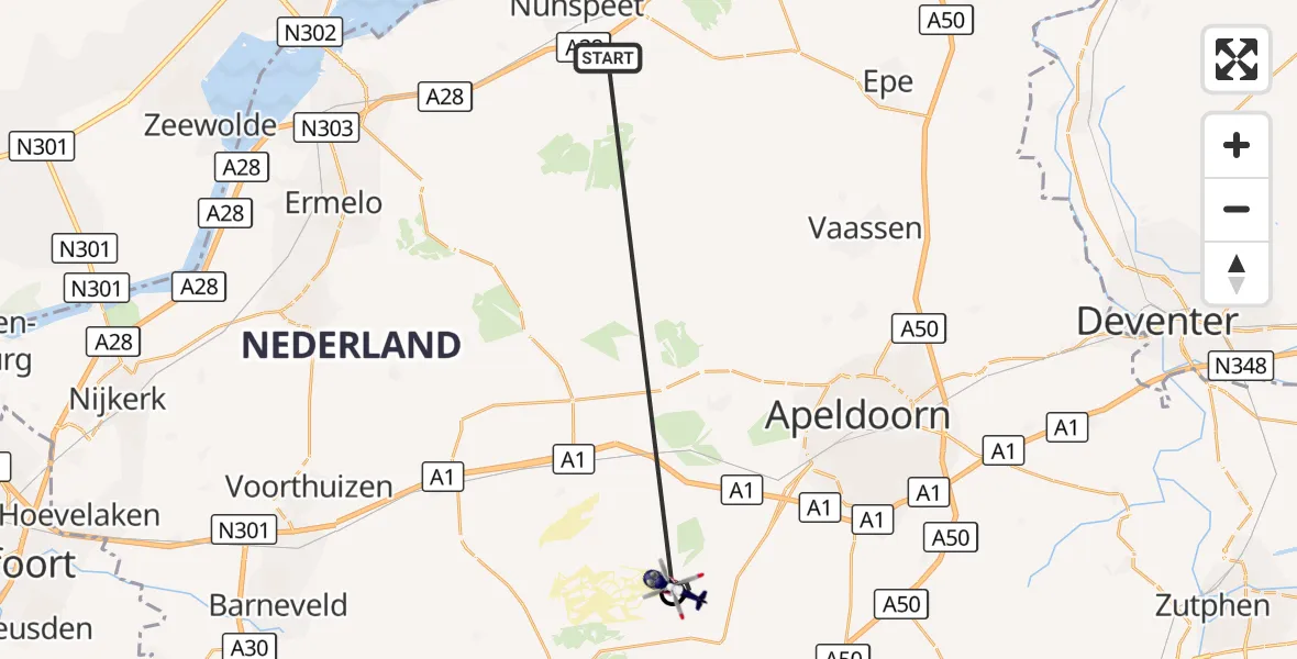 Vluchtroute Politiehelikopter Nunspeet - Harskamp, 21 oktober 2026, 09:02