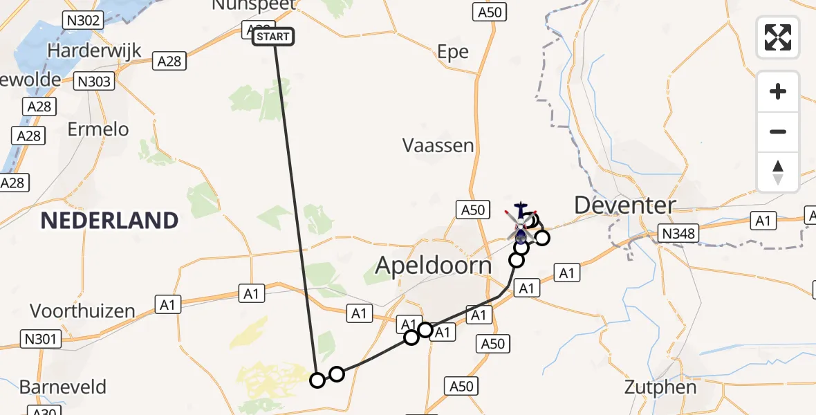 Vluchtroute Politiehelikopter Nunspeet - Vliegveld Teuge, 21 oktober 2026, 09:24