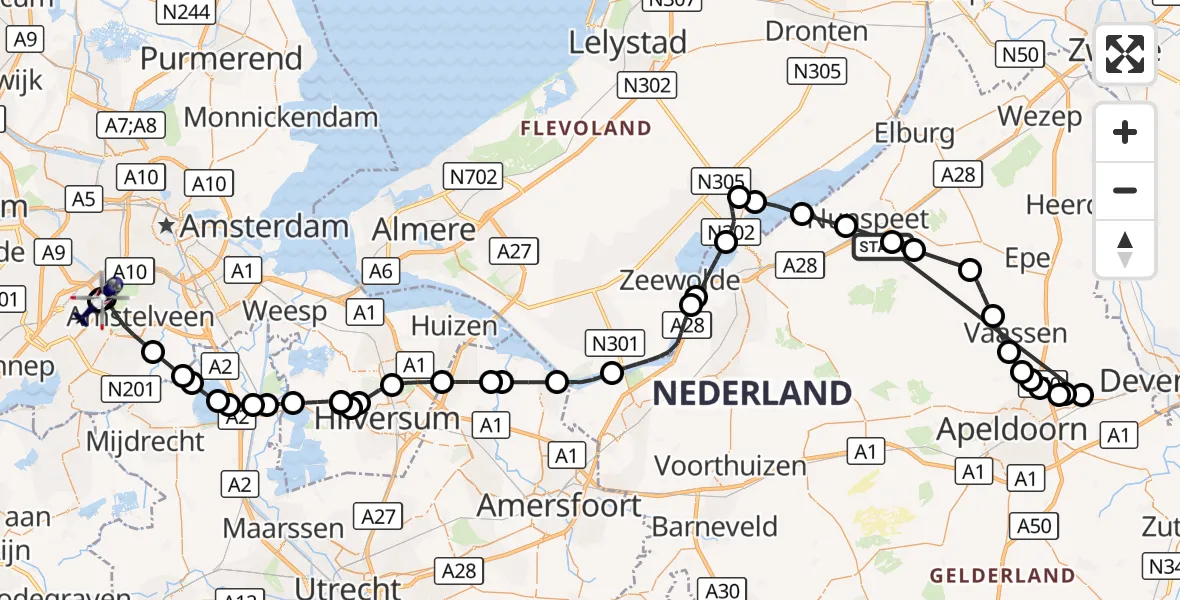 Vluchtroute Politiehelikopter Nunspeet - Amsterdam Vliegveld Schiphol, 21 oktober 2026, 10:59