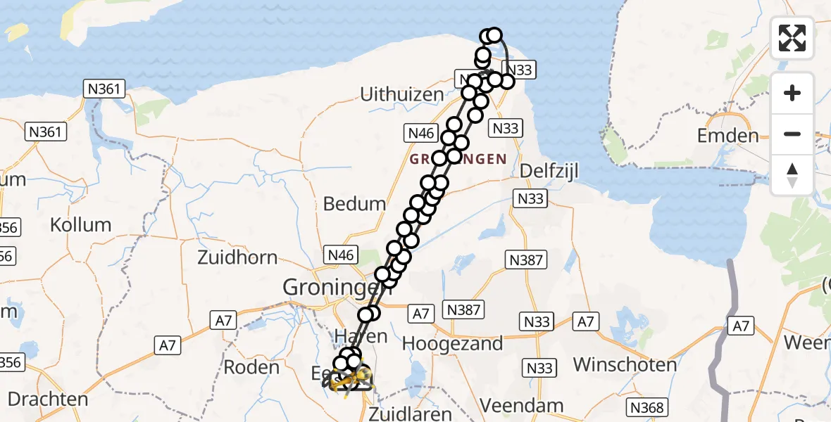 Vluchtroute Traumahelikopter Groningen Airport Eelde - Groningen Airport Eelde, 21 oktober 2026, 11:27