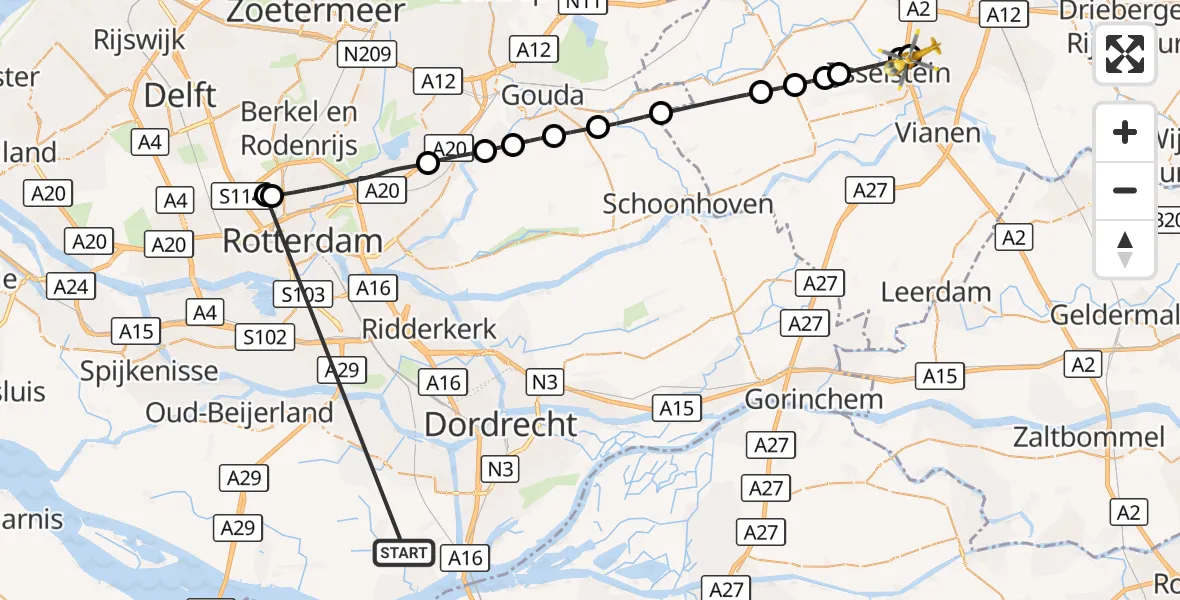 Vluchtroute Traumahelikopter Strijen - Nieuwegein, 21 oktober 2026, 13:38