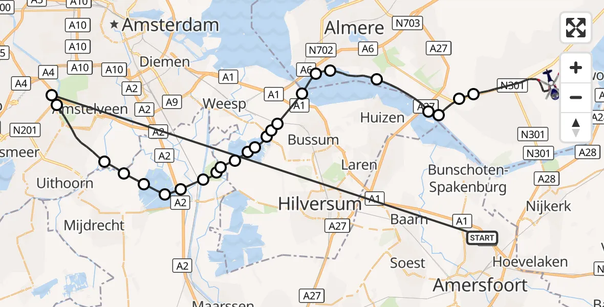 Vluchtroute Politiehelikopter Amersfoort - Zeewolde, 21 oktober 2026, 14:14