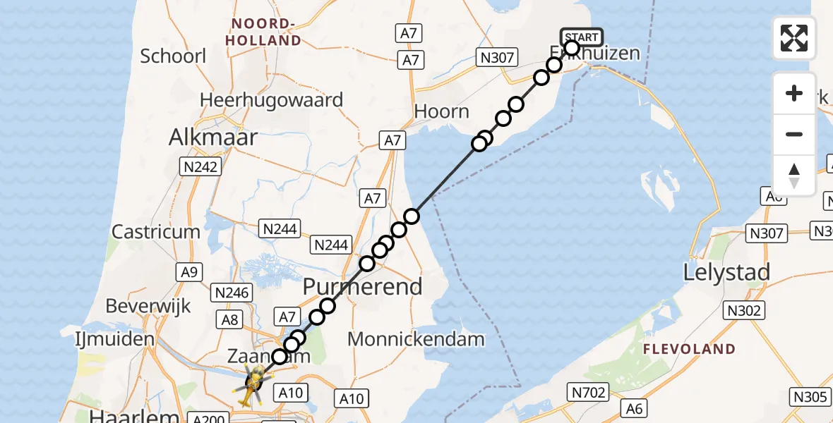 Vluchtroute Traumahelikopter Enkhuizen - Amsterdam Heliport, 21 oktober 2026, 14:39