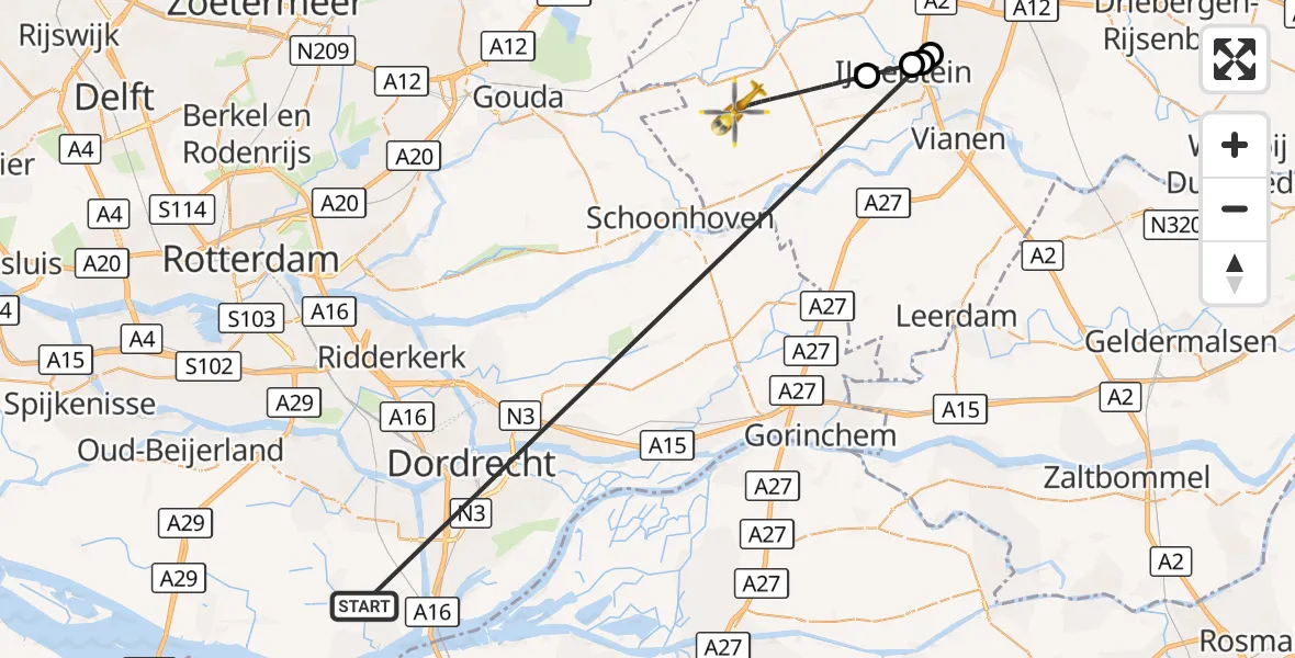 Vluchtroute Traumahelikopter Strijen - Benschop, 21 oktober 2026, 14:41