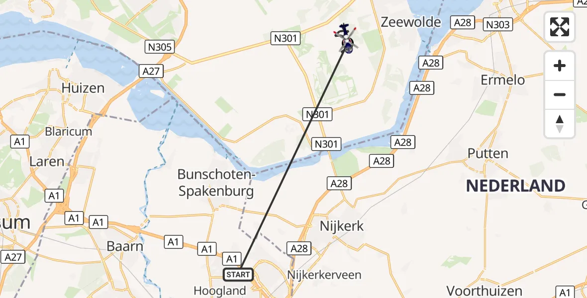 Vluchtroute Politiehelikopter Amersfoort - Zeewolde, 21 oktober 2026, 14:49