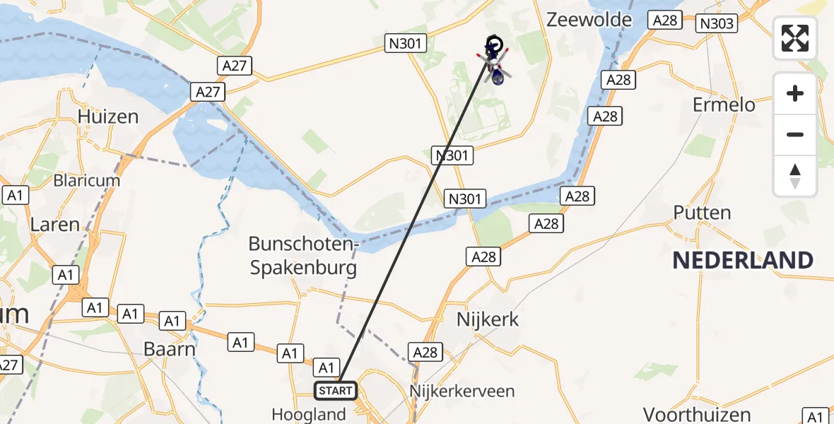 Vluchtroute Politiehelikopter Amersfoort - Zeewolde, 21 oktober 2026, 14:55