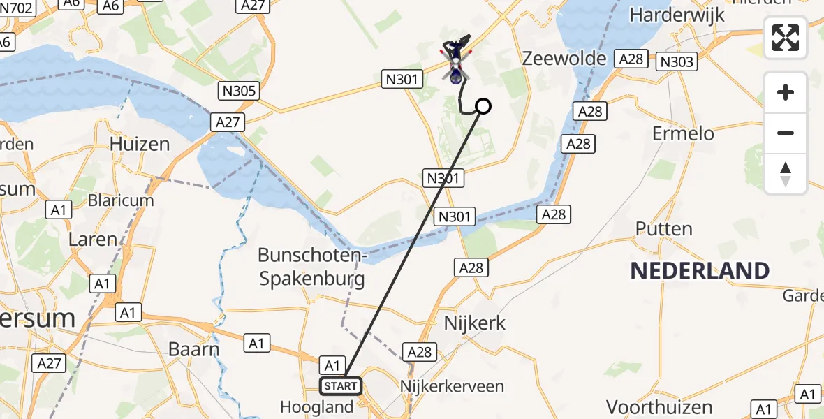Vluchtroute Politiehelikopter Amersfoort - Zeewolde, 21 oktober 2026, 15:02