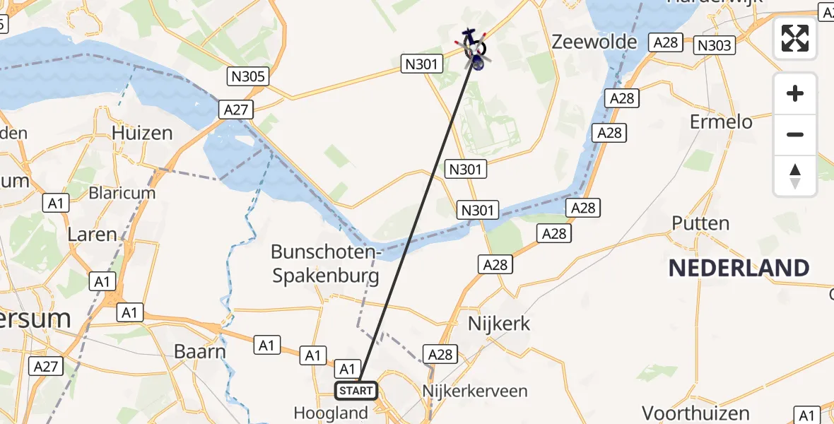 Vluchtroute Politiehelikopter Amersfoort - Zeewolde, 21 oktober 2026, 15:13