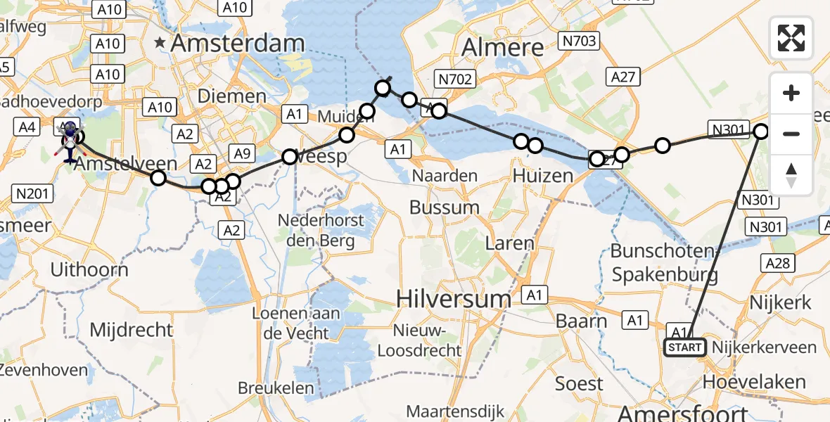Vluchtroute Politiehelikopter Amersfoort - Amsterdam Vliegveld Schiphol, 21 oktober 2026, 15:17