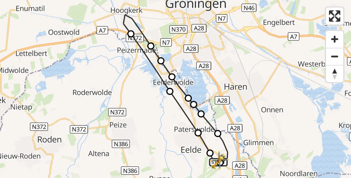 Vluchtroute Traumahelikopter Groningen Airport Eelde - Groningen Airport Eelde, 21 oktober 2026, 15:38