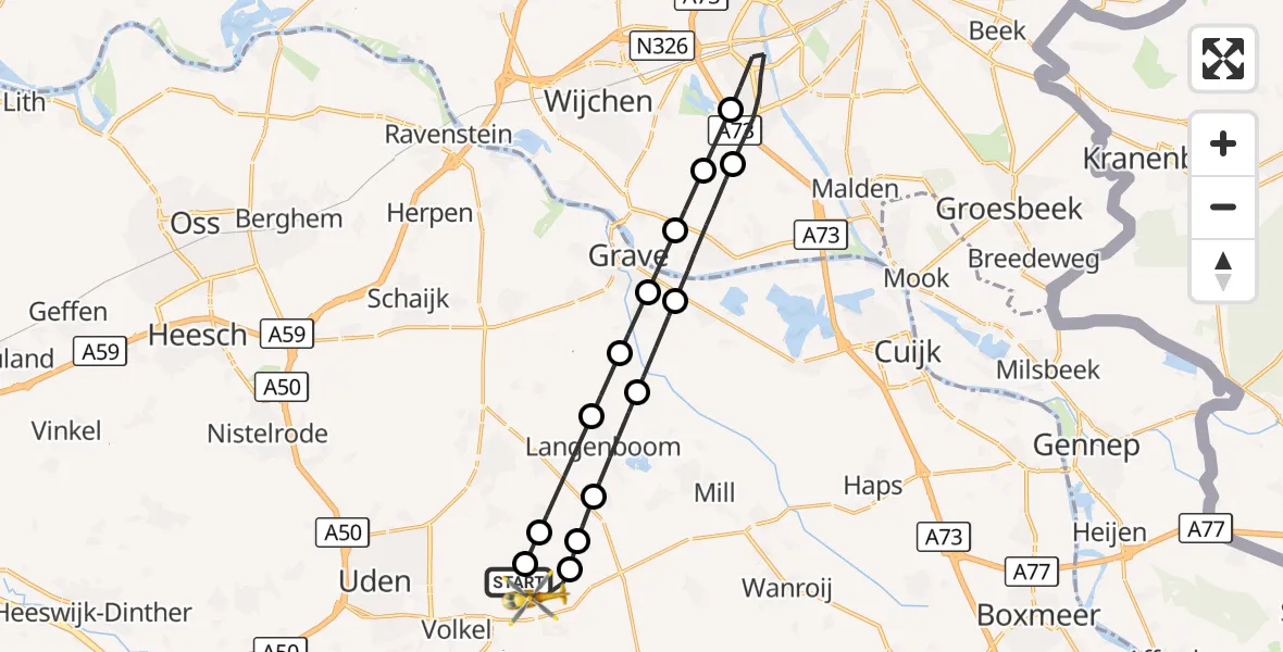 Vluchtroute Traumahelikopter Vliegbasis Volkel - Vliegbasis Volkel, 21 oktober 2026, 16:00