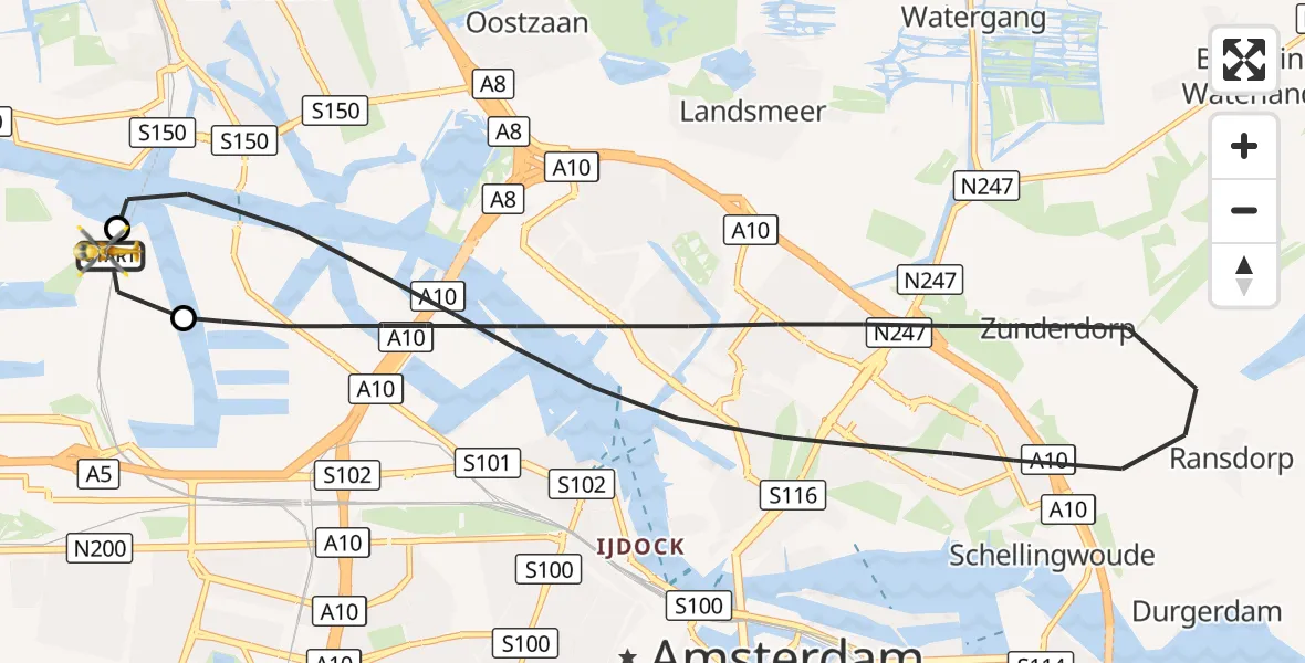Vluchtroute Traumahelikopter Amsterdam Heliport - Amsterdam Heliport, 21 oktober 2026, 16:08