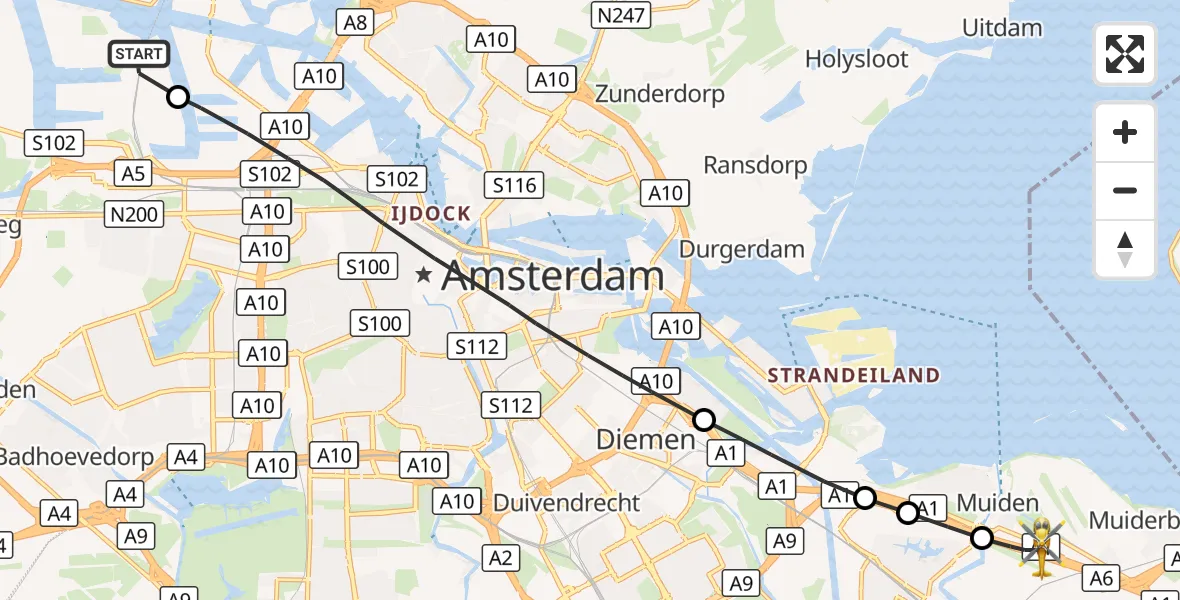 Vluchtroute Traumahelikopter Amsterdam Heliport - Muiden, 21 oktober 2026, 16:43