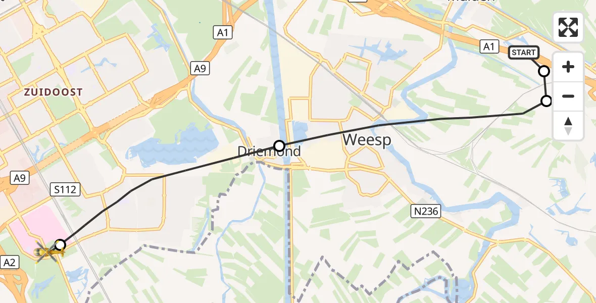 Vluchtroute Traumahelikopter Muiden - Amsterdam UMC Helipad, 21 oktober 2026, 17:07