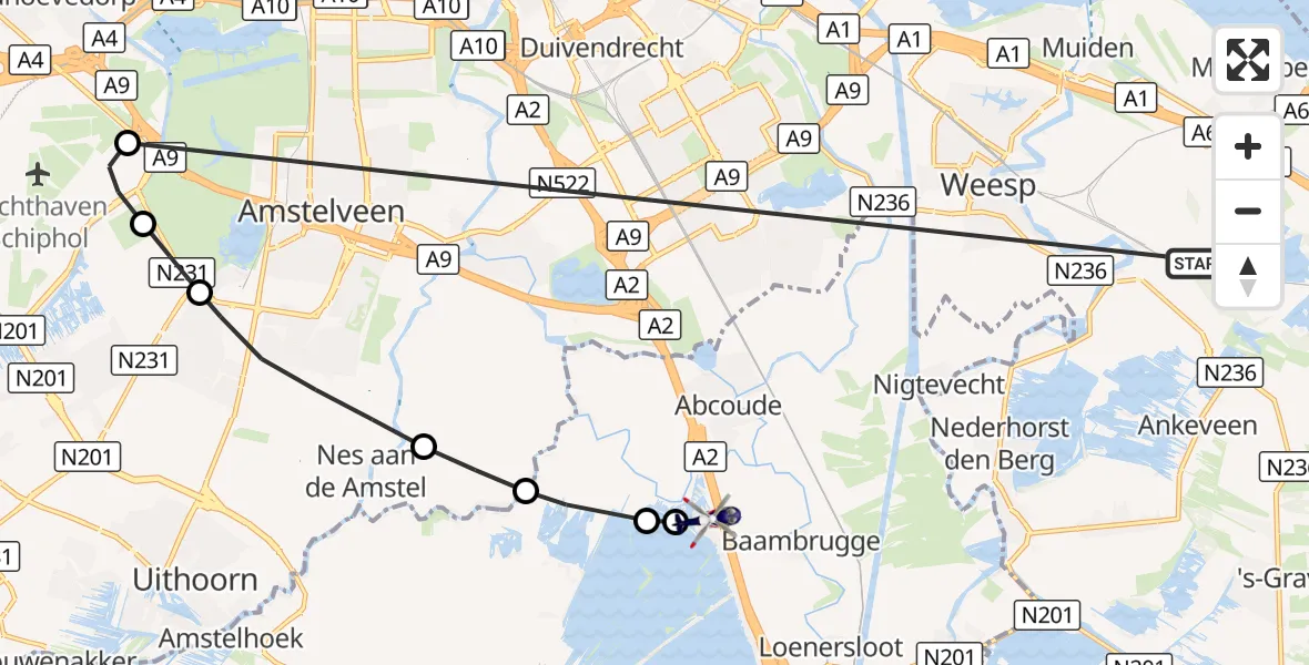 Vluchtroute Politiehelikopter Weesp - Vinkeveen, 21 oktober 2026, 17:18