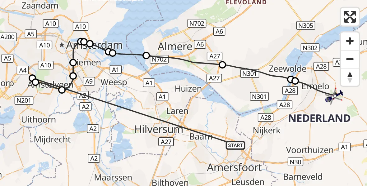 Vluchtroute Politiehelikopter Amersfoort - Ermelo, 21 oktober 2026, 17:29