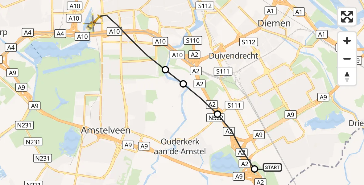 Vluchtroute Traumahelikopter Amsterdam UMC Helipad - Amsterdam, 21 oktober 2026, 17:39