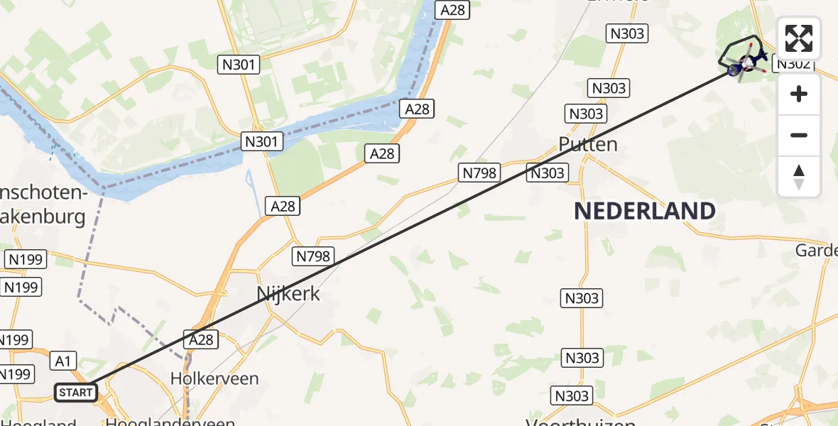 Vluchtroute Politiehelikopter Amersfoort - Ermelo, 21 oktober 2026, 18:03